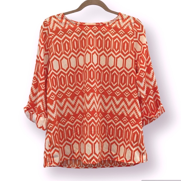 ANTHROPOLOGIE | EVERLY Printed Tunic Top Coral Large - Picture 1 of 6